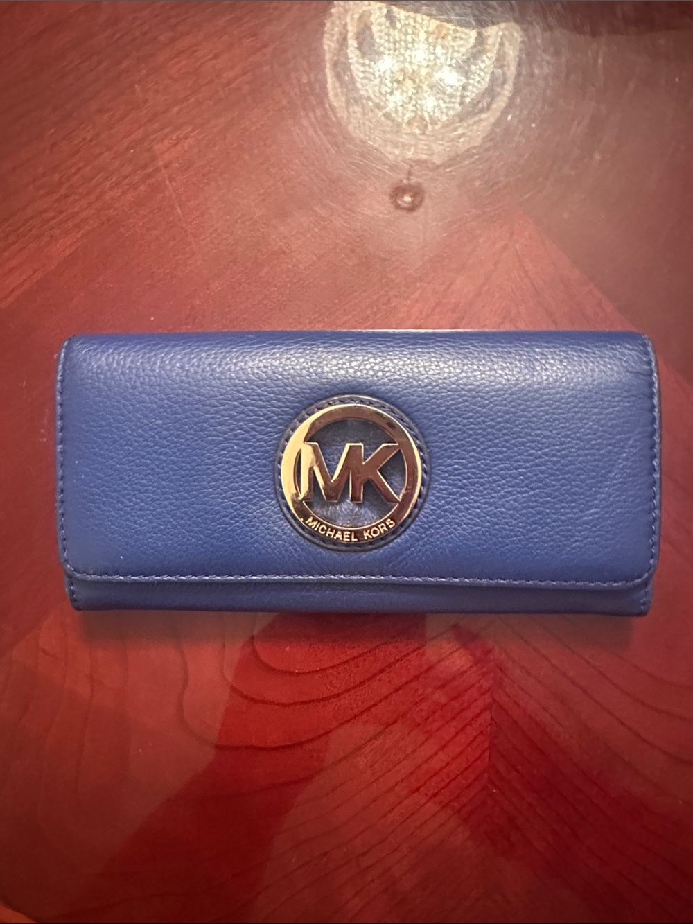 Michael Kors Royal Blue Leather Continental Wallet with MK Medallion